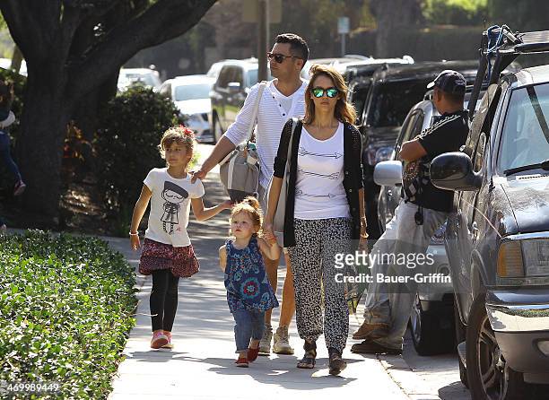 Jessica Alba is seen with her husband, Cash Warren and daughters, Honor Marie Warren and Haven Garner Warren on February 17, 2014 in Los Angeles,...