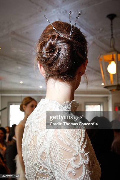 Alisha wearing The Birchwood Forest, enters the Lela Rose Bridal Spring/Summer 2016 Presentation at Claudette NYC on April 16, 2015 in New York City.