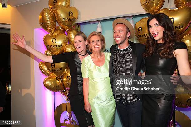 Sibylle Schoen, Evi Brandl, Marlon Roudette and Alexandra Polzin during the 50th Anniversary of AIGNER on April 16, 2015 in Munich, Germany.