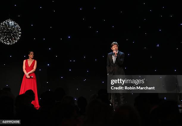 Co-founder, Delete Blood Cancer Katharina Harf and Delete Blood Cancer Award Recipient Marcel R.M. Van den Brink MD, PhD speak onstage at the 9th...