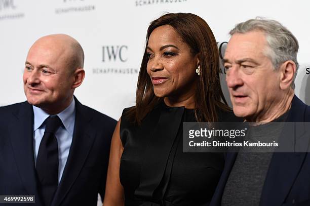 Schaffhausen CEO Georges Kern, actress Grace Hightower, and Tribeca Film Festival Co-founder Robert De Niro attend the IWC Schaffhausen Third Annual...