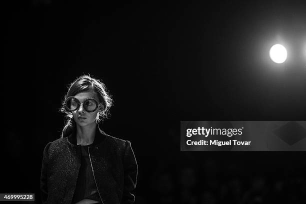 Model walks the runway during the Pink Magnolia Show as part of Mercedes-Benz Fashion Week Mexico Fall/Winter 2015 at Campo Marte on April 16, 2015...