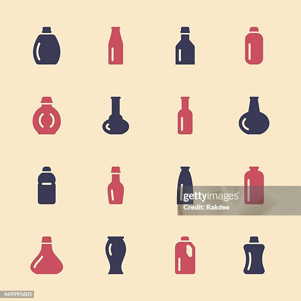 flaschen icons set 4-color-serie - tupperware essen stock-grafiken, -clipart, -cartoons und -symbole