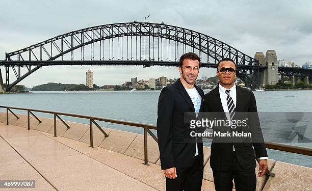 Alessandro Del Piero and Edgar Davids pose for a photo after a media opportunity ahead of the A-League All-Stars v Juventus FC match, at Sydney Opera...