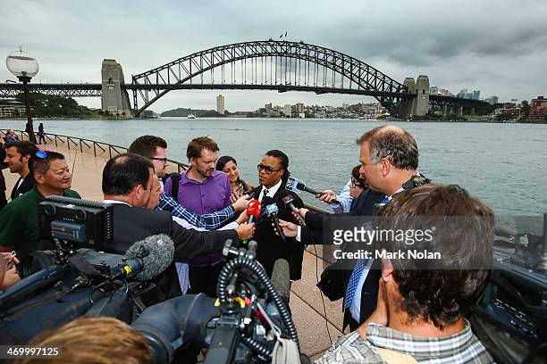Edgar Davids speaks to the press during a media opportunity ahead of the A-League All-Stars v Juventus FC match, at Sydney Opera House on February...