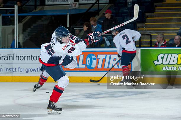 Reid Duke of the Lethbridge Hurricanes warms up against the Kelowna Rockets on Wednesday, October 16, 2013 at Prospera Place in Kelowna, British...