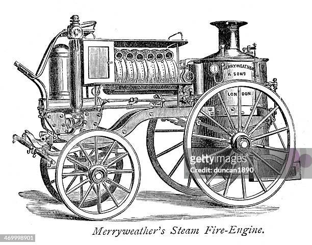 merryweather's steam fire engine - vintage fire extinguisher stock illustrations