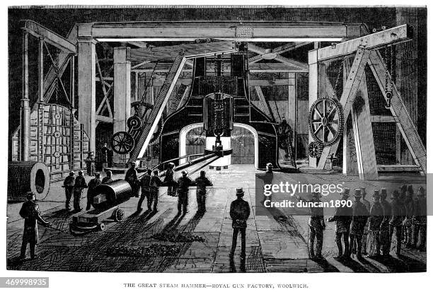 the great steam hammer, woolwich - industrial revolution stock illustrations