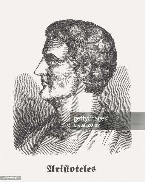 aristotle, greek philosopher, wood engraving, published in 1864 - athens georgia stock illustrations