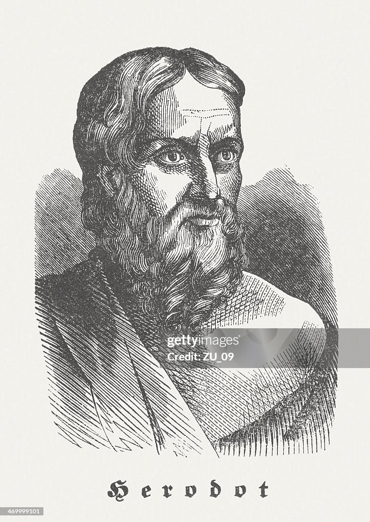 Herodotus (c.484–425 BC), Greek historian, wood engraving, published in 1864