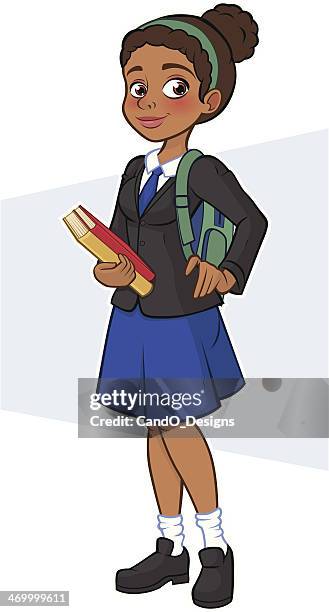 illustrations, cliparts, dessins animés et icônes de noir-tenant des livres scolaires - school uniform
