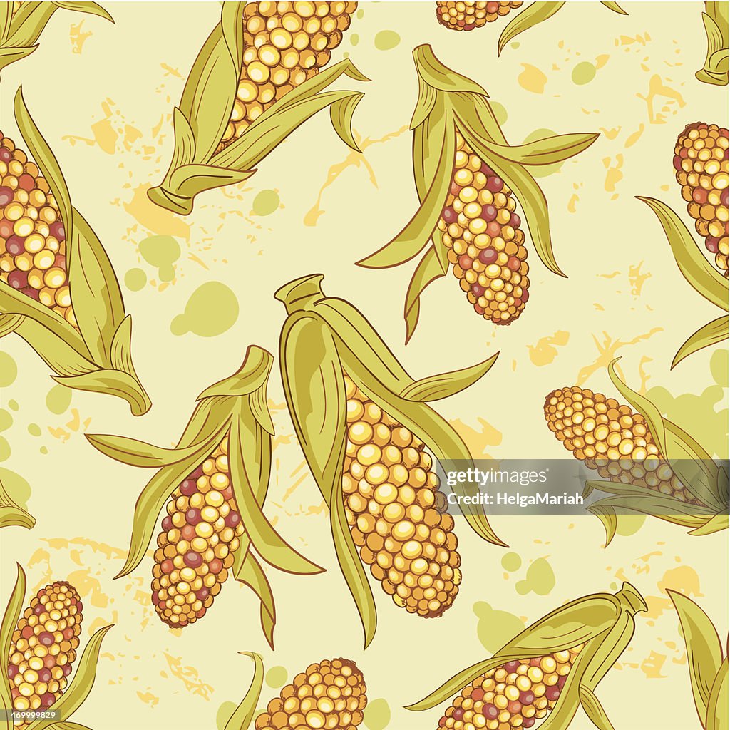 Maize Pattern Corn Crop With Leaves Maize Drawing Seamless Pattern Tile Background ...