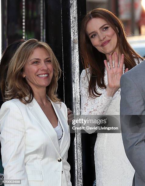 Actress Saffron Burrows and spouse Alison Balian attend the premiere of Warner Bros. Pictures' "The Water Diviner" at the TCL Chinese Theatre on...