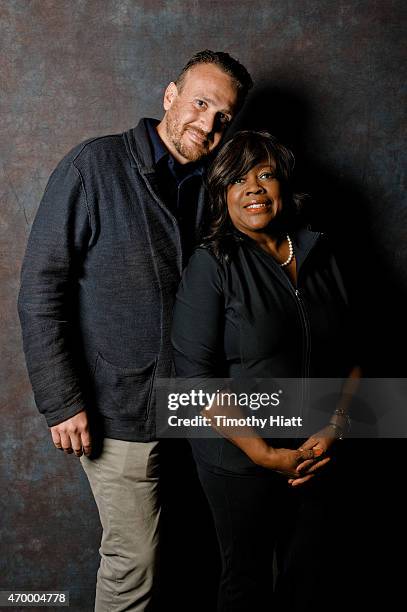 Jason Segel and Chaz Ebert portrait session at 'THE END OF THE TOUR' Screening at Virginia Theatre on April 16, 2015 in Champaign, Illinois.