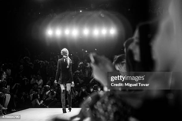 Model walks the runway during the Pink Magnolia Show as part of Mercedes-Benz Fashion Week Mexico Fall/Winter 2015 at Campo Marte on April 16, 2015...