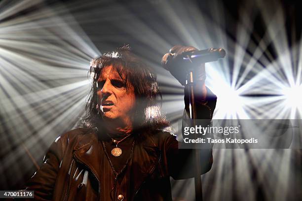 Alice Cooper performs at John Varvatos Detroit Store Opening Party hosted by Chrysler on April 16, 2015 in Detroit, Michigan.