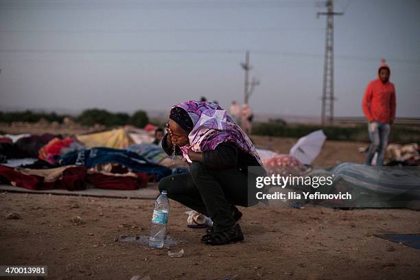 African asylum seeker awake ready for a second day of protest outside the Holot detention centre where hundreds of migrants are being held February...