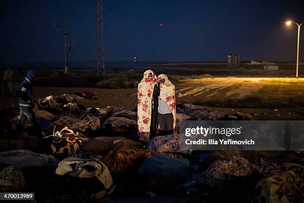 African asylum seekers awake ready for a second day of protest outside the Holot detention centre where hundreds of migrants are being held February...