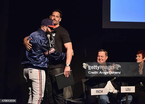 Brian Wilson and Joe Manganiello perform at the Film Independent at LACMA Live Read of "Major League" at Bing Theatre At LACMA on April 16, 2015 in...