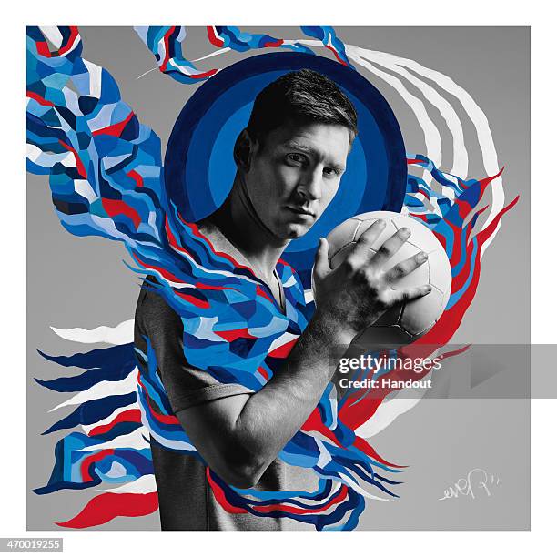 This handout composite photo provided by Pepsi on February 18 shows an artwork of Leo Messi created by Argentinean artist Ever, who was one of the...