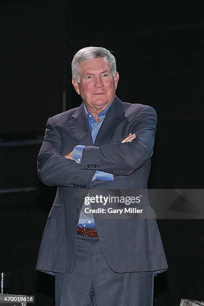 Mack Brown appears on stage during the Mack, Jack & McConaughey charity gala at ACL Live on April 16, 2015 in Austin, Texas.