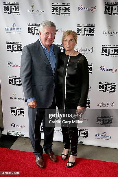 Sally Brown and Mack Brown pose on the red carpet during the Mack, Jack & McConaughey charity gala at ACL Live on April 16, 2015 in Austin, Texas.