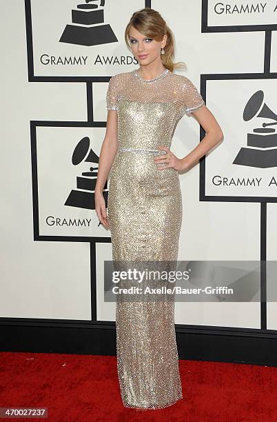 Singer Taylor Swift arrives at the 56th GRAMMY Awards at Staples Center on January 26, 2014 in Los Angeles, California.