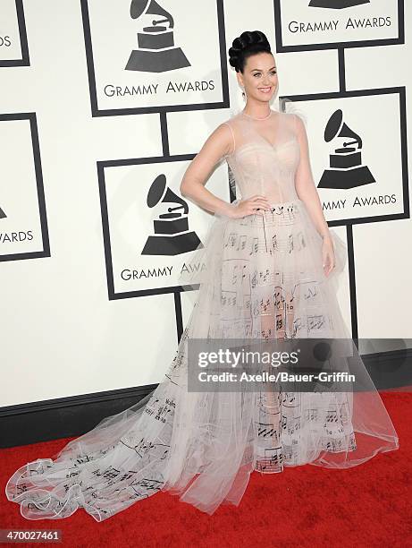 Singer Katy Perry arrives at the 56th GRAMMY Awards at Staples Center on January 26, 2014 in Los Angeles, California.