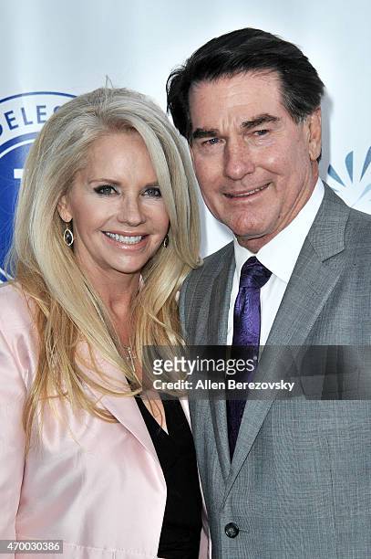 Former MLB player Steve Garvey and Candace Garvey attend the Los Angeles Dodgers Foundation Inaugural Blue Diamond Gala with special performance by...