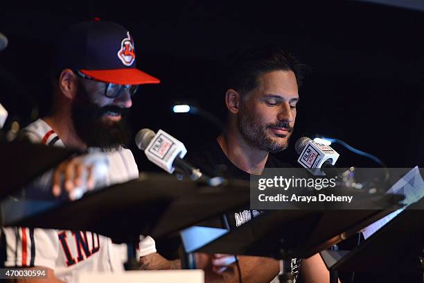 Brian Wilson and Joe Manganiello perform at the Film Independent at LACMA Live Read of "Major League" at Bing Theatre At LACMA on April 16, 2015 in...