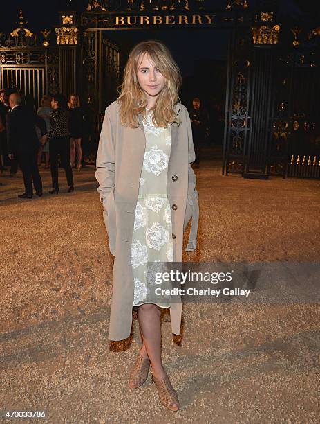 Suki Waterhouse attends the Burberry "London in Los Angeles" event at Griffith Observatory on April 16, 2015 in Los Angeles, California.