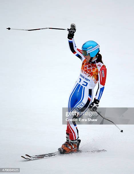 Anemone Marmottan of France makes run during the Alpine Skiing Women's Giant Slalom on day 11 of the Sochi 2014 Winter Olympics at Rosa Khutor Alpine...