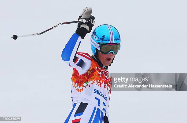 Anemone Marmottan of France makes run during the Alpine Skiing Women's Giant Slalom on day 11 of the Sochi 2014 Winter Olympics at Rosa Khutor Alpine...