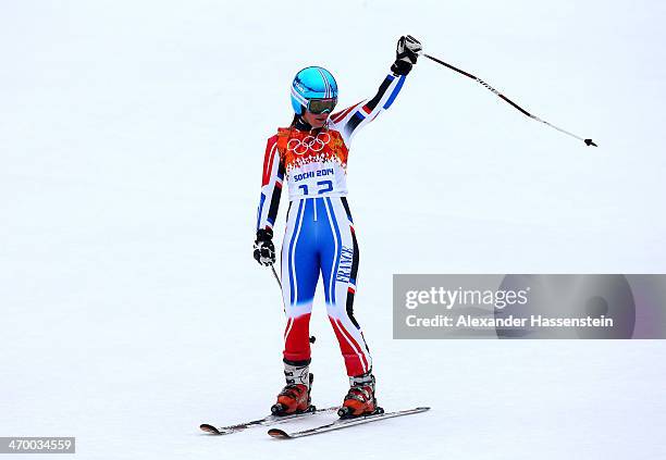 Anemone Marmottan of France makes run during the Alpine Skiing Women's Giant Slalom on day 11 of the Sochi 2014 Winter Olympics at Rosa Khutor Alpine...