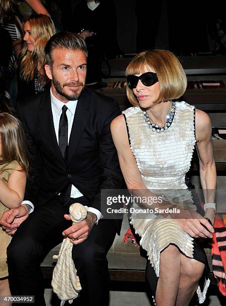 David Beckham and Vogue Editor-in-Chief Anna Wintour attend the Burberry "London in Los Angeles" event at Griffith Observatory on April 16, 2015 in...