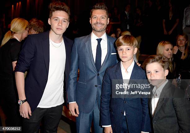 Brooklyn Beckham, Ryan Seacrest, Romeo Beckham and Cruz Beckham attend the Burberry "London in Los Angeles" event at Griffith Observatory on April...
