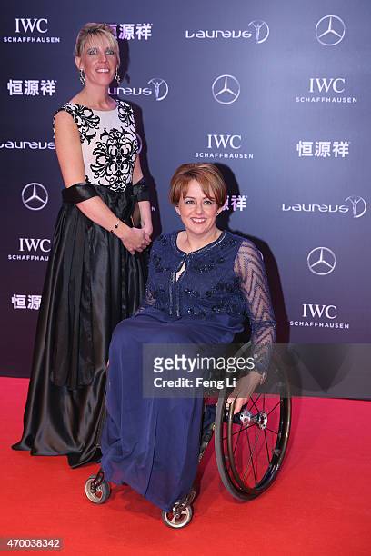 Laureus World Sports Academy member Tanni Grey-Thompson and guest attend the 2015 Laureus World Sports Awards at Shanghai Grand Theatre on April 15,...