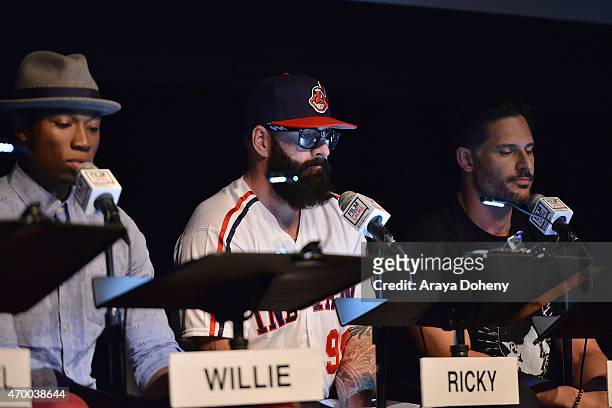 Robbie Jones, Brian Wilson and Joe Manganiello Wen perform at the Film Independent at LACMA Live Read of "Major League" at Bing Theatre At LACMA on...
