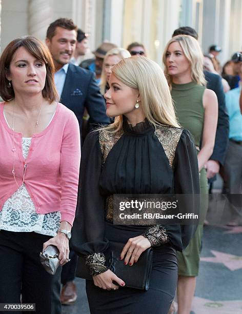 Chris Soules, Witney Carson and Whitney Bischoff are seen in Hollywood on April 16, 2015 in Los Angeles, California.