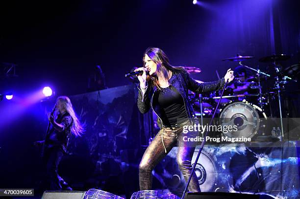 Vocalist Floor Jansen performing live on stage with Finnish symphonic metal group Nightwish at Shepherd's Bush Empire in London, on November 5, 2012.