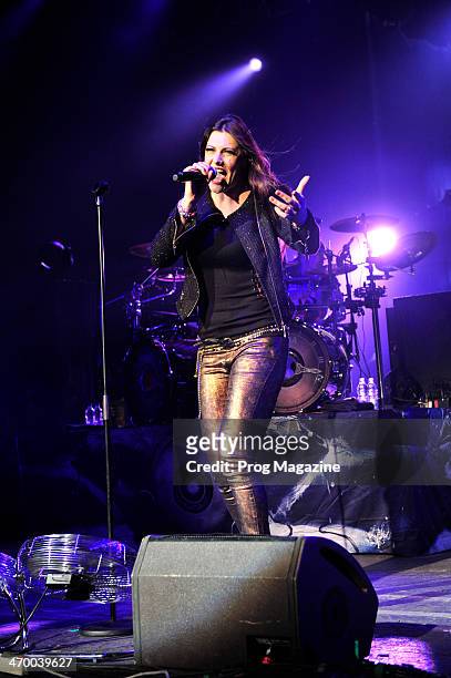 Vocalist Floor Jansen performing live on stage with Finnish symphonic metal group Nightwish at Shepherd's Bush Empire in London, on November 5, 2012.