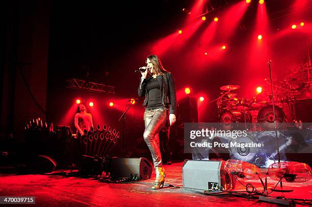 Vocalist Floor Jansen performing live on stage with Finnish symphonic metal group Nightwish at Shepherd's Bush Empire in London, on November 5, 2012.