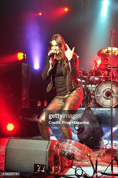 Vocalist Floor Jansen performing live on stage with Finnish symphonic metal group Nightwish at Shepherd's Bush Empire in London, on November 5, 2012.