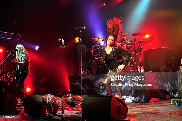 Vocalist Floor Jansen performing live on stage with Finnish symphonic metal group Nightwish at Shepherd's Bush Empire in London, on November 5, 2012.