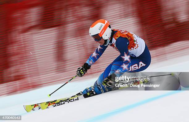 Megan McJames of the United States makes a run during the Alpine Skiing Women's Giant Slalom on day 11 of the Sochi 2014 Winter Olympics at Rosa...