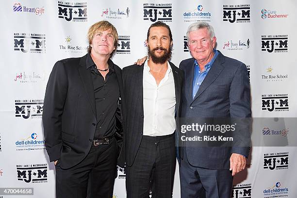 Singer-songwriter Jack Ingram, actor Matthew McConaughey, and former Texas Longhorns football coach Mack Brown arrive at the third Mack, Jack &...