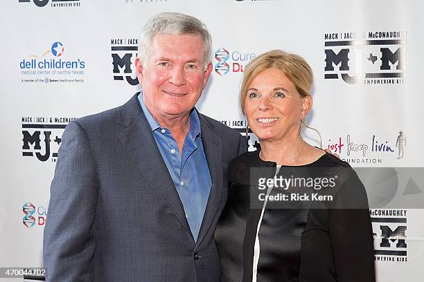 Former Texas Longhorns football coach Mack Brown and wife Sally Brown arrive at the third Mack, Jack & McConaughey charity gala at ACL Live on April...