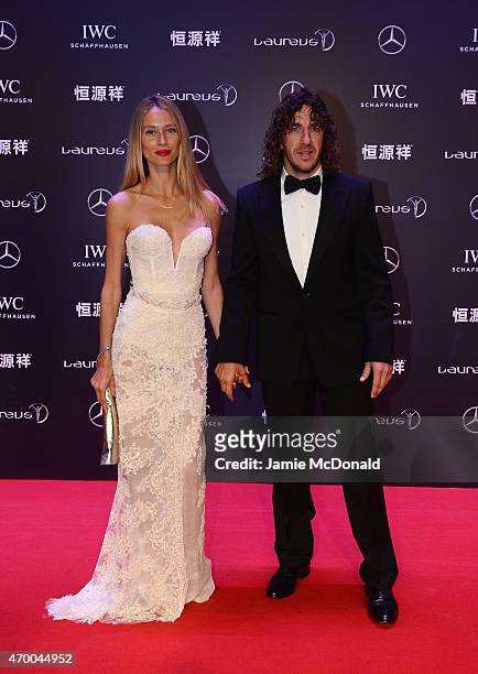 Model Vanessa Lorenzo and Laureus Ambassador Carles Puyol attend the 2015 Laureus World Sports Awards at Shanghai Grand Theatre on April 15, 2015 in...