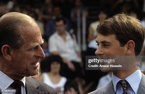 Prince Edward and his father, Prince Philip, Duke of Edinburgh, attend a charity fun day to raise funds for The Prince Philip Trust at Ascot...