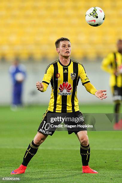 Michael McGlinchey of the Phoenix controls the ball during the round 26 A-League match between the Wellington Phoenix and the Central Coast Mariners...